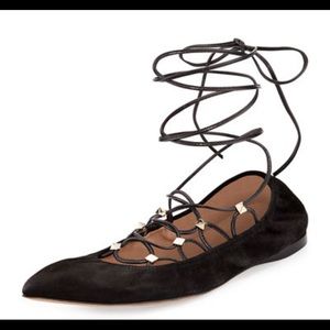 Valentino Ballerina Lace Up Flats in Black Sz 36.5